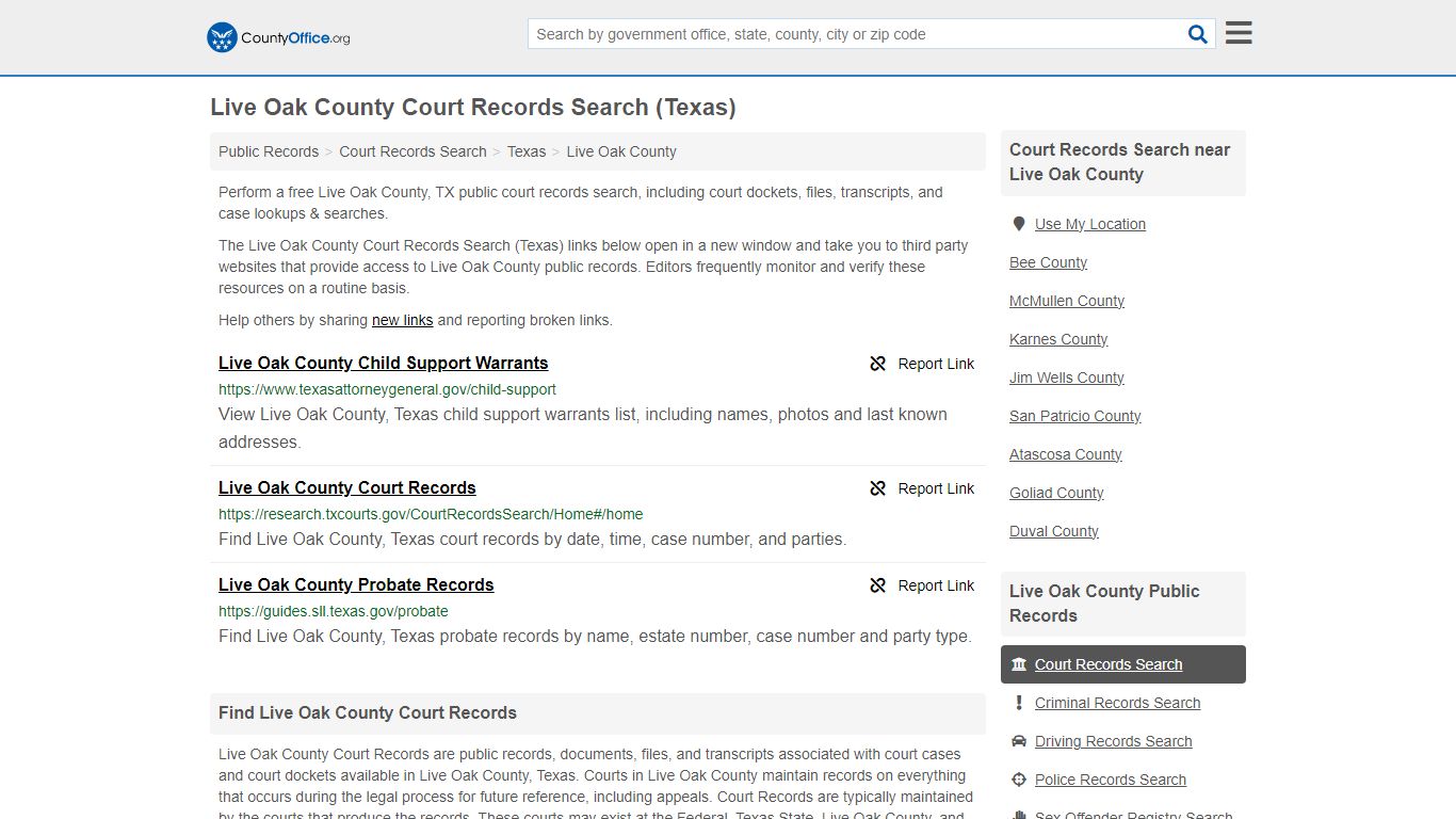 Live Oak County Court Records Search (Texas) - County Office